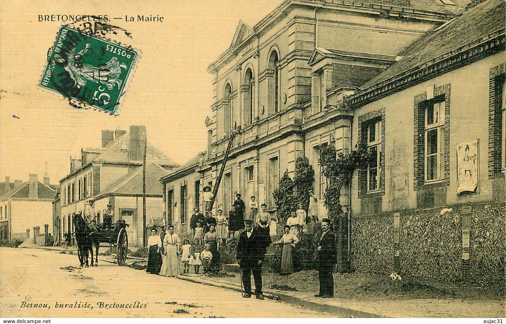 Dép 61 - Attelage De Chevaux - Bretoncelles - La Mairie - Carte Toilée Couleurs - état - Autres & Non Classés