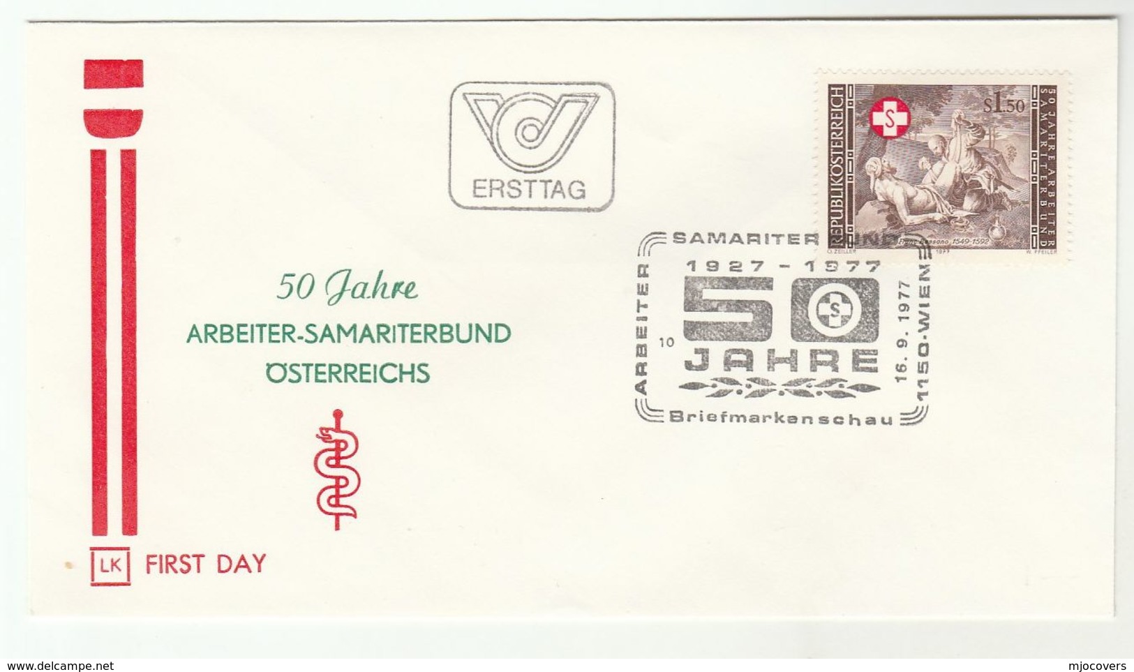 1977 Austria SAMARITANS , ART BASSANO RELIGION  Special FDC  Stamps Health Cover - Religious