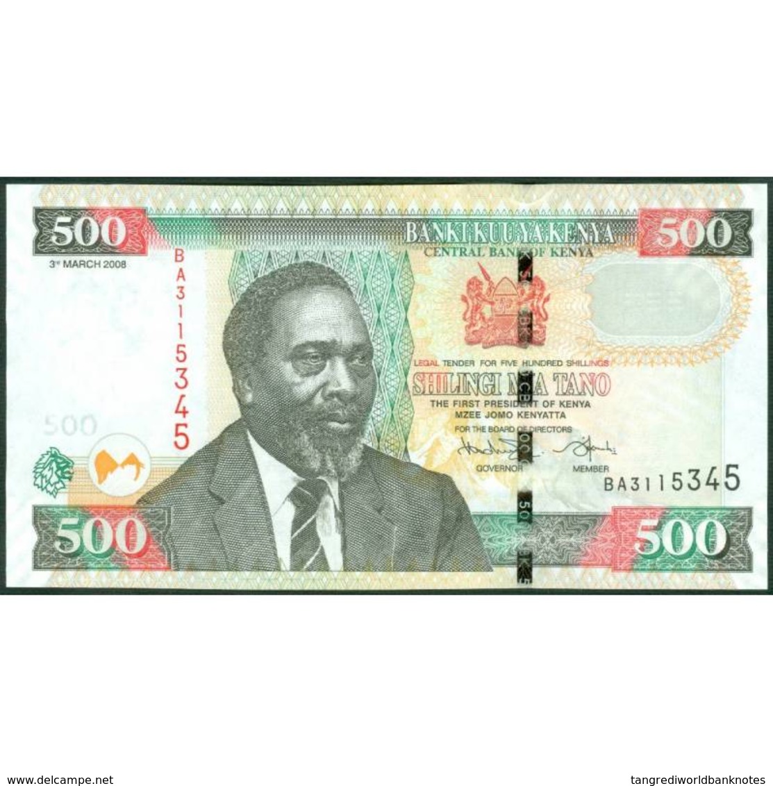 TWN - KENYA 50c - 500 Shillings 3.3.2008 Prefix BA UNC - Kenia