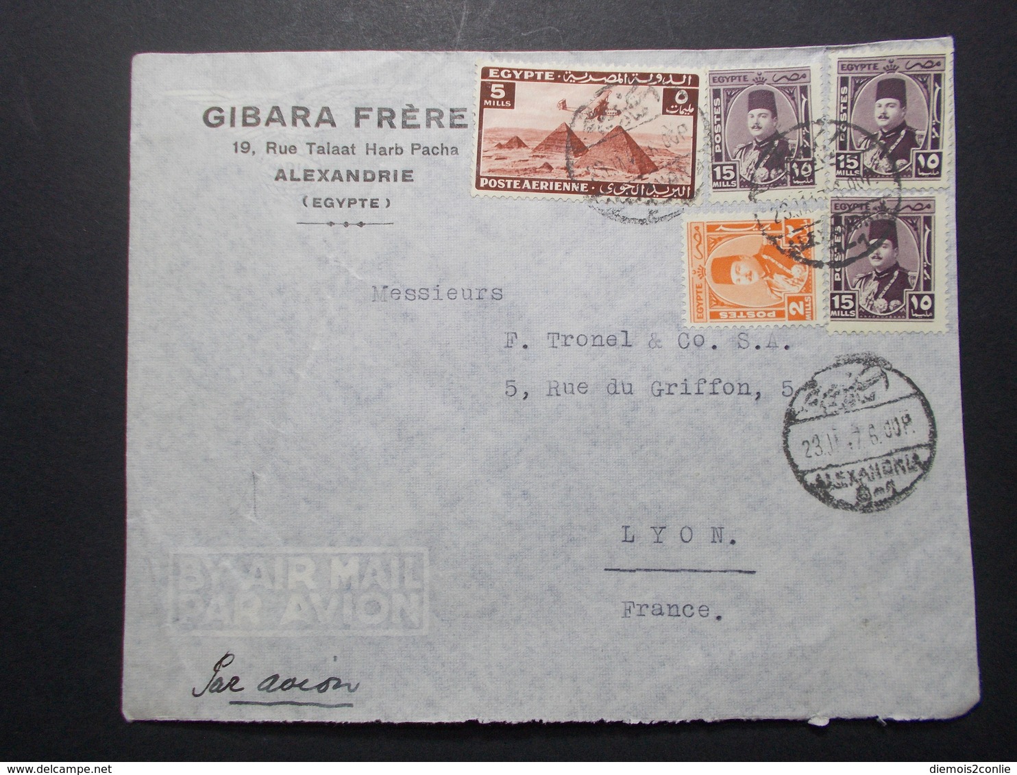 Marcophilie  Cachet Lettre Obliteration - Timbres - EGYPTE Alexandrie Destination FRANCE (2347) - Lettres & Documents