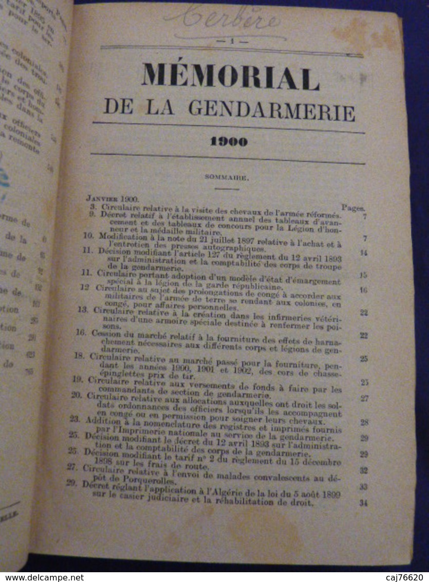 Vingtième Volume Du Mémomiale De La Gendarmerie 1900-1901(cai102) - Autres & Non Classés