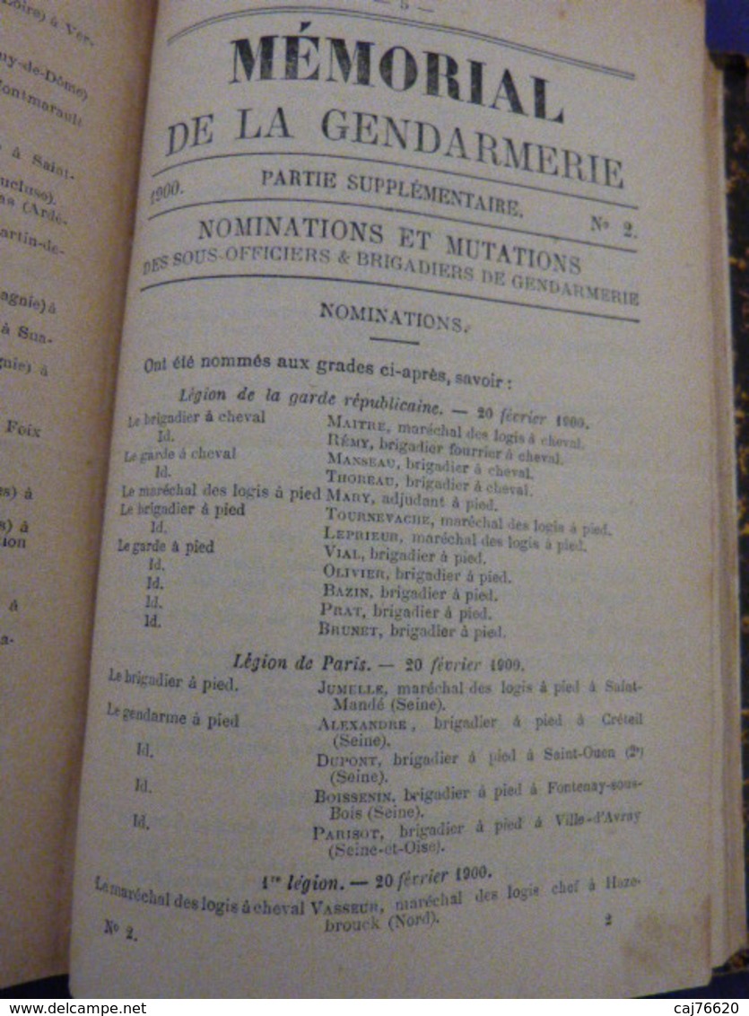 Vingtième Volume Du Mémomiale De La Gendarmerie 1900-1901(cai102) - Autres & Non Classés