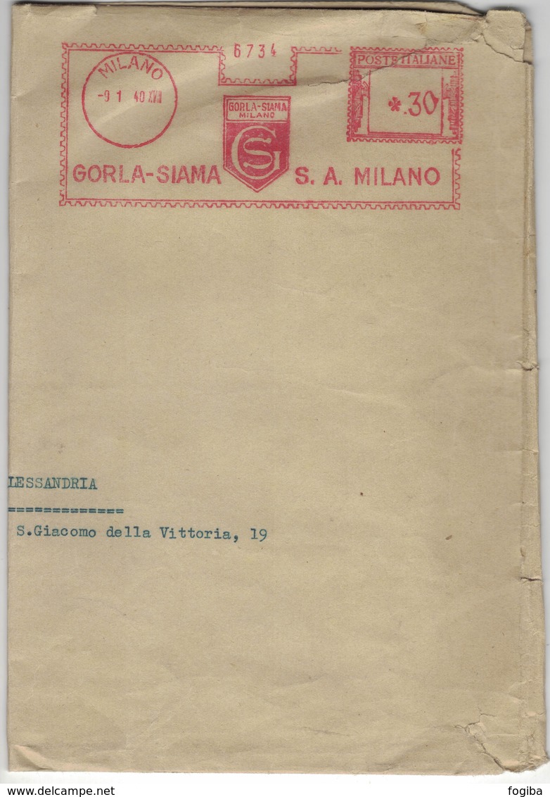 AP93   Italia 1940  Red Meter, EMA Freistempel - Milano Gorla-Siama Apparecchi Elettromedici - Macchine Per Obliterare (EMA)