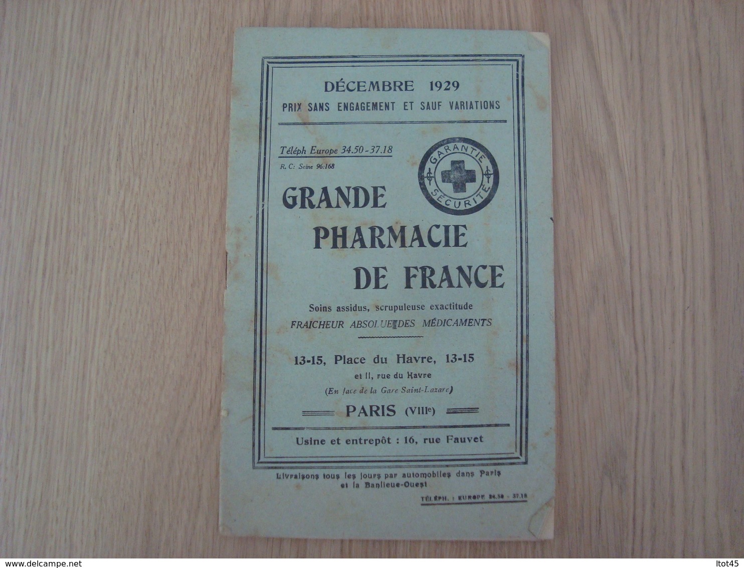 CATALOGUE GRANDE PHARMACIE DE FRANCE PARIS VIIIe 1929 - Publicités