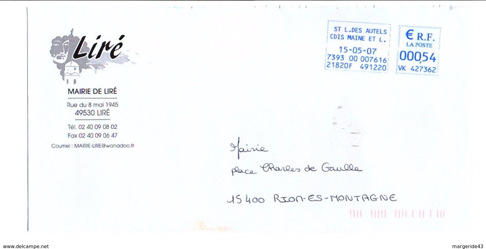 LETTRE DE MAIRIE DE LIRé MAINE ET LOIRE - 1961-....