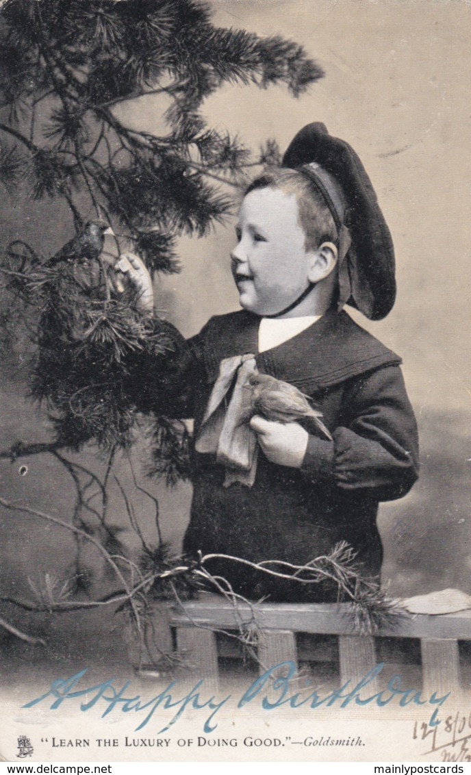 AN13  Children - Young Boy Feeding A Bird - Tuck Animal Studies - Children And Family Groups