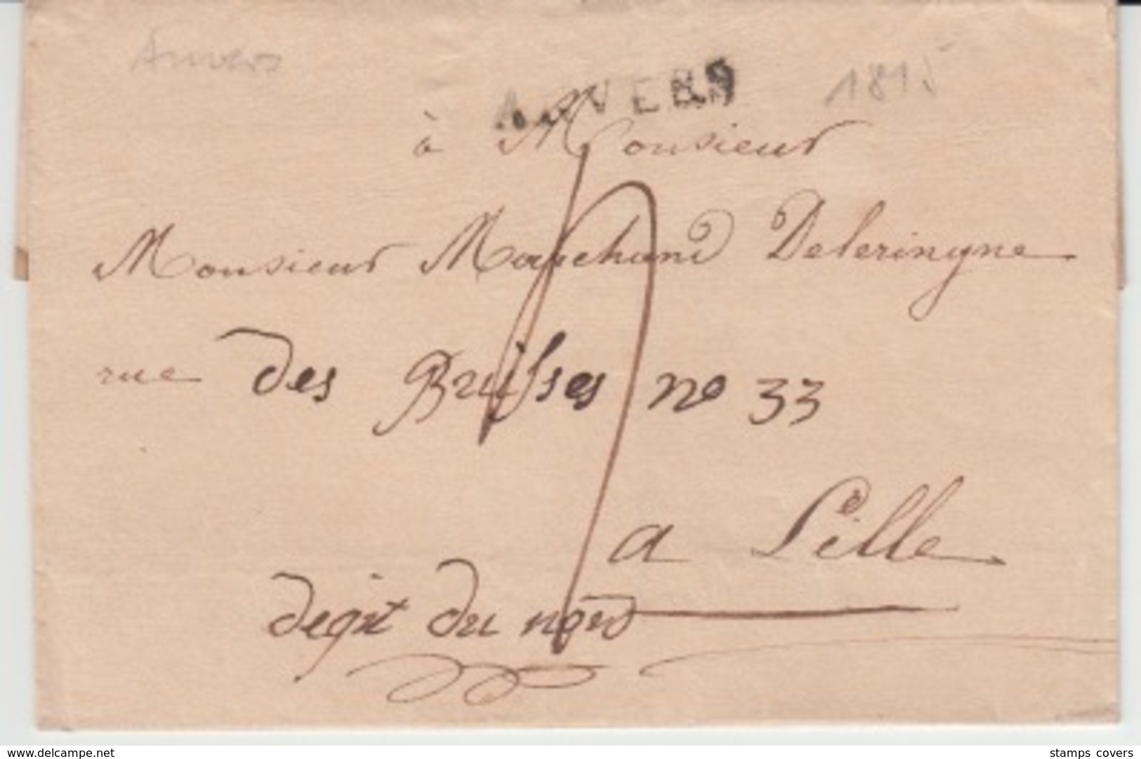 BELGIUM USED COVER 8 SEPTEMBRE 1815 ANVERS LILLE - 1814-1815 (Governo Generale Del Belgio)
