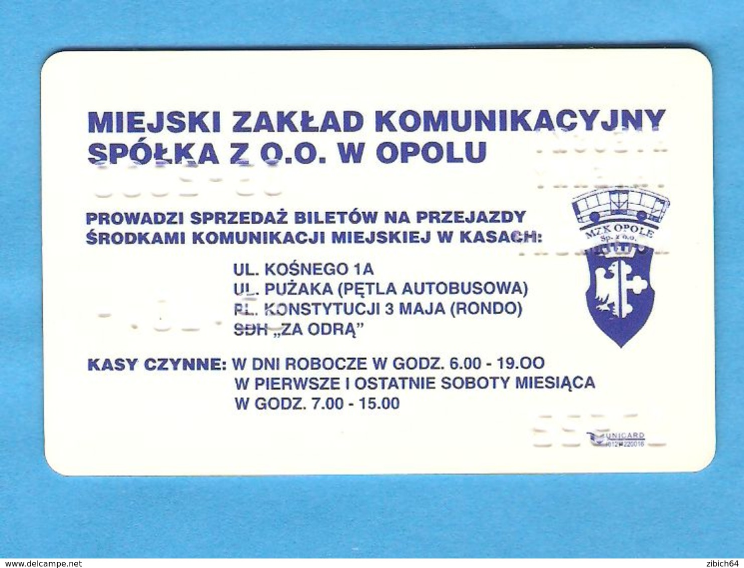 Plastic  Bus Monthly Ticket From Poland - OPOLE - Europa