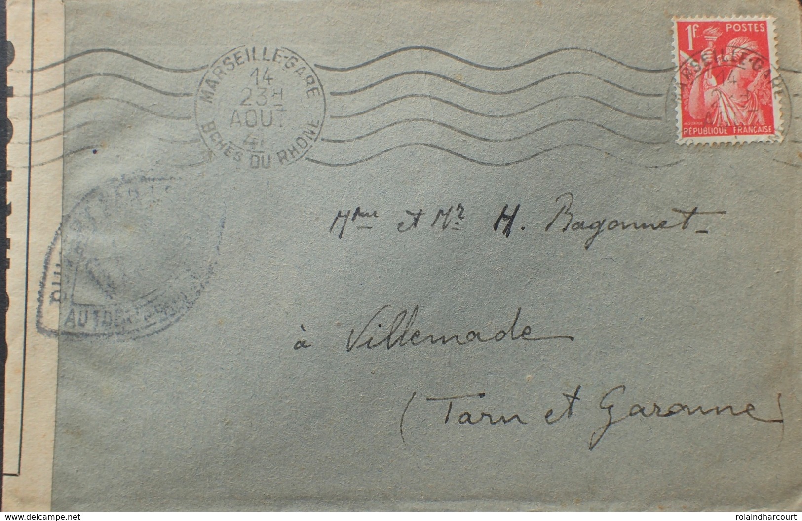 R1947/76 - TYPE IRIS N°433 Sur ✉️ Censurée Par L'autorité Militaire - MARSEILLE-GARE 14 AOÛT 1941 > VILLEMADE (Lot Et G) - Lettres & Documents