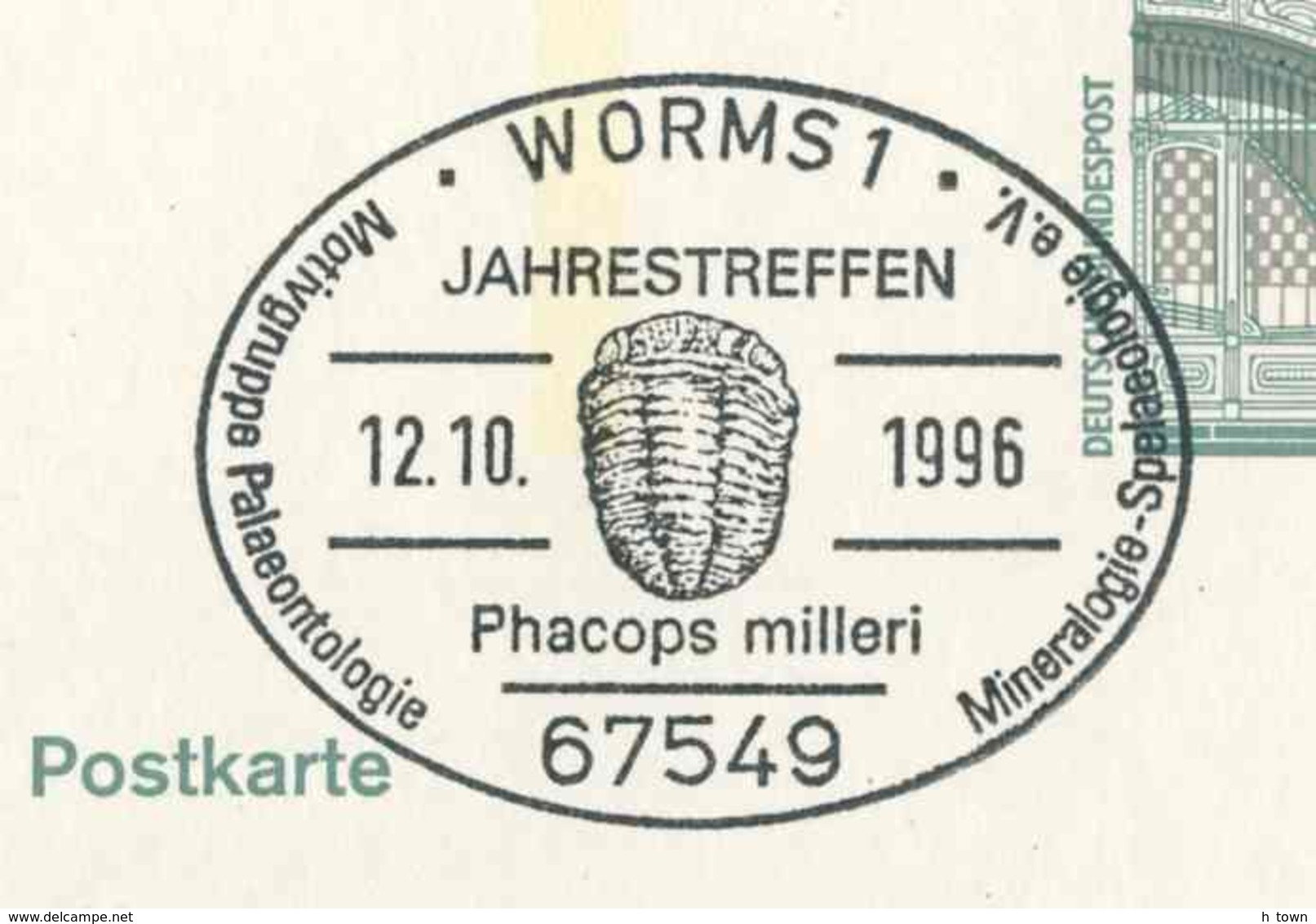 924  Trilobite Phacops Milleri: Oblit. Temp D'Allemagne, 1996 - Fossil Special Cancel From Germany. Prehistory - Prehistorisch