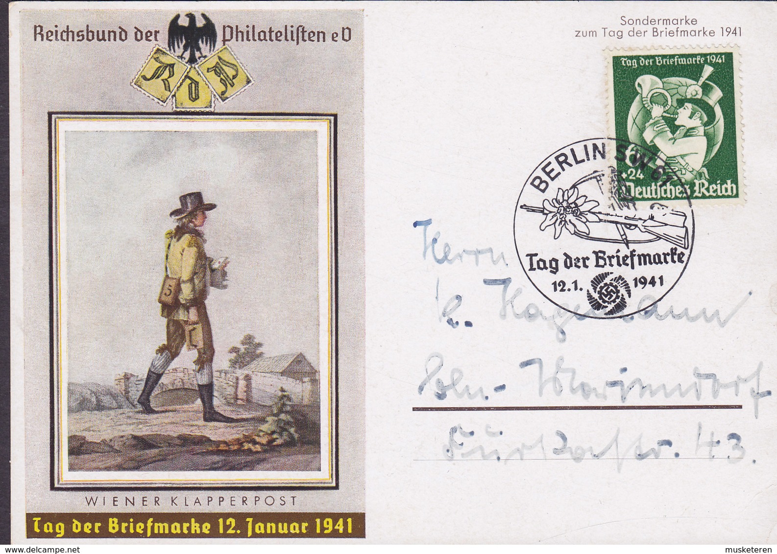 Germany Deutsches Reich Sonderstempel Tag Der Briefmarke Jour De Timbre Wiener Klapperpost BERLIN 1941 Card Karte - Briefe U. Dokumente