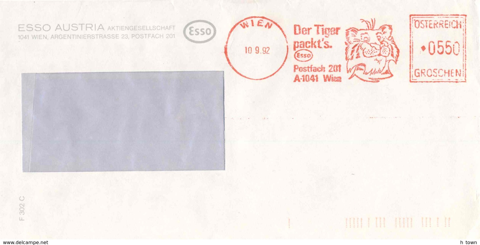 7239  Tigre, Petrol ESSO: Ema D'Autriche, 1992 -  Tiger Meter Stamp From Austria. Oil ExxonMobil - Raubkatzen