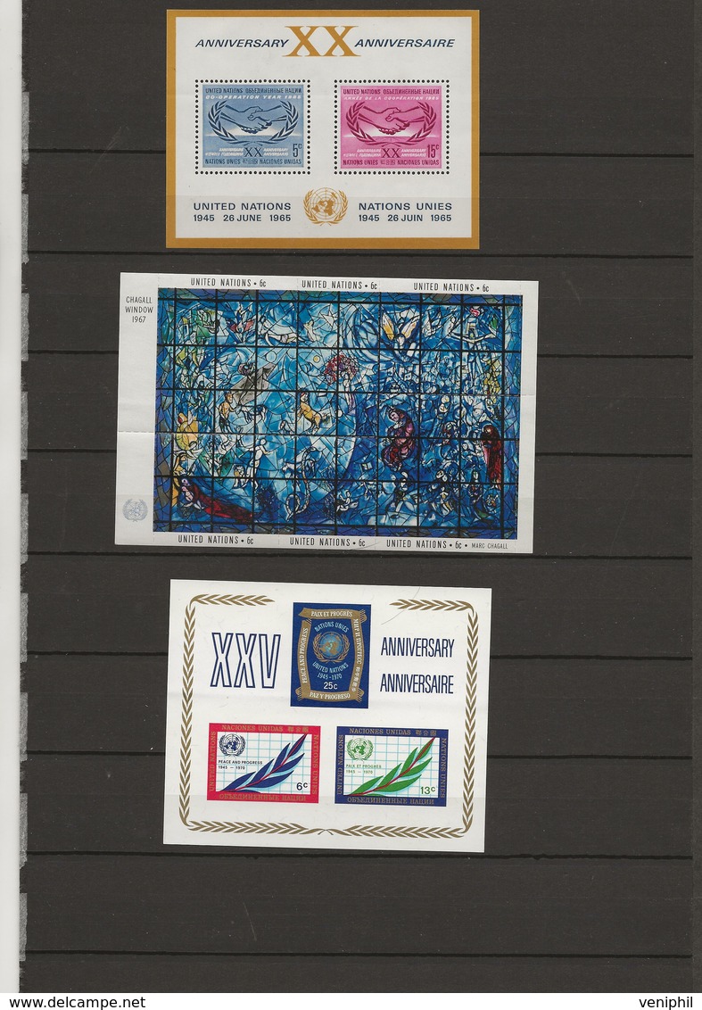 NATIONS UNIES (NEW-YORK) BLOCS FEUILLETS N° 3 - 4 ET 5 - ANNEE 1965 -1967-1970 - Blokken & Velletjes