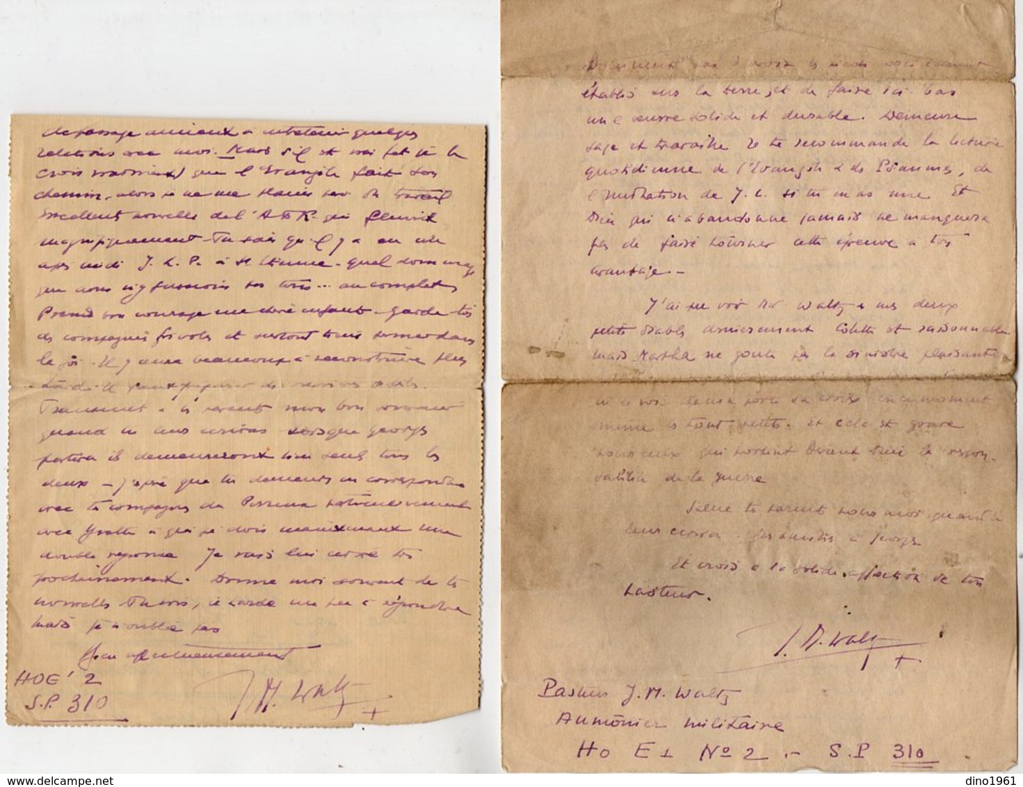 VP14.760 - MILITARIA - Guerre 39 / 45 - 2 Lettres Du Pasteur J.M. WALTZ Aumonier Militaire ......SP 310 - Documenten