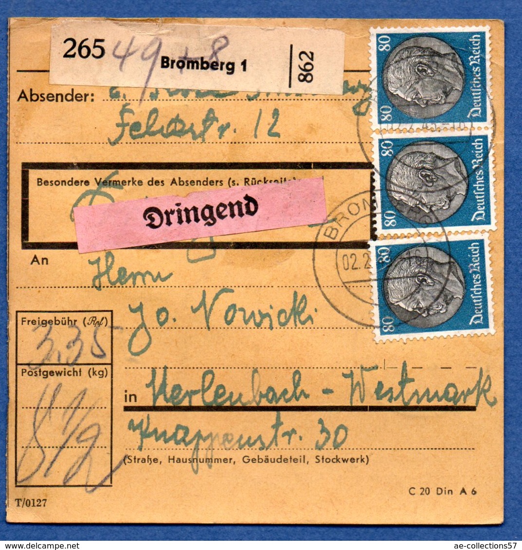 Colis Postal  -  Départ Bromberg 1 --  08/2/1943 - Briefe U. Dokumente