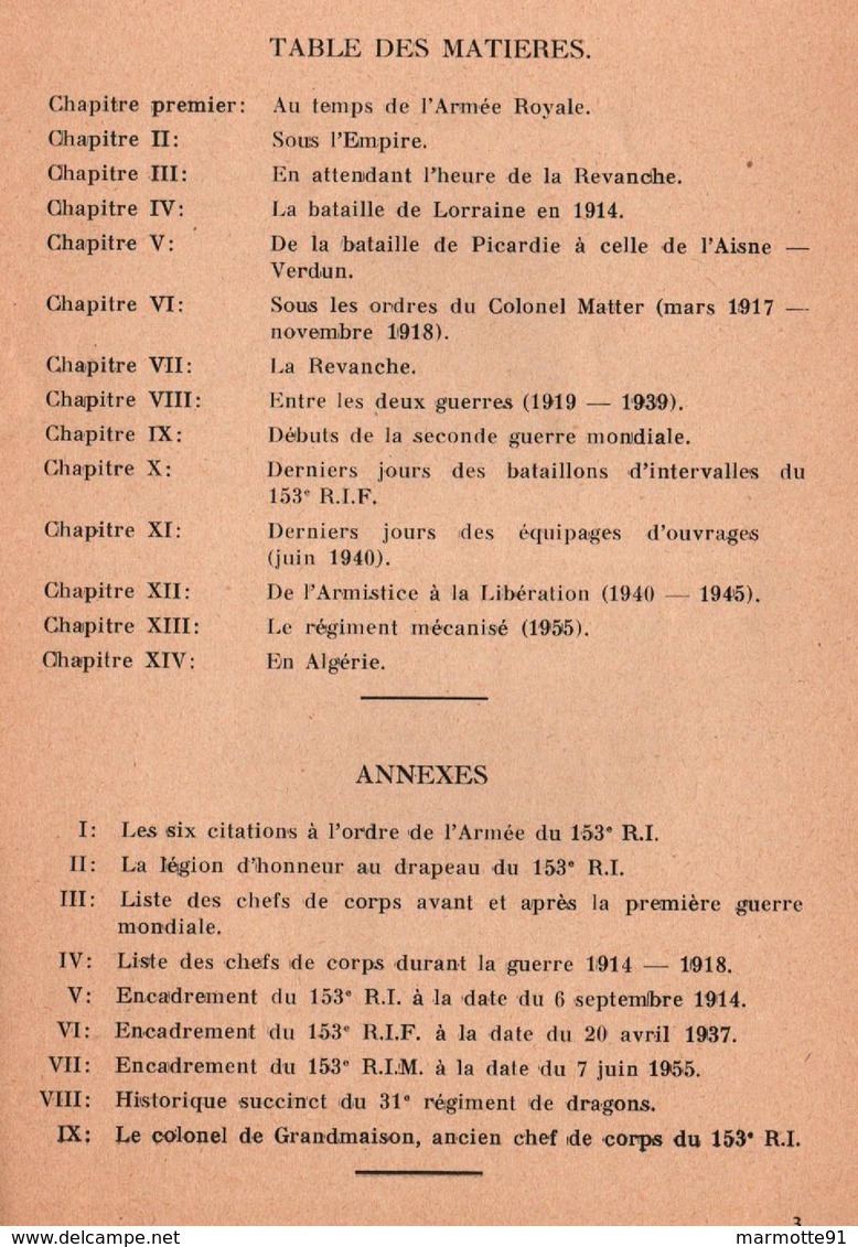 HISTORIQUE QUINZE-TROIS 153 RI INFANTERIE - Français