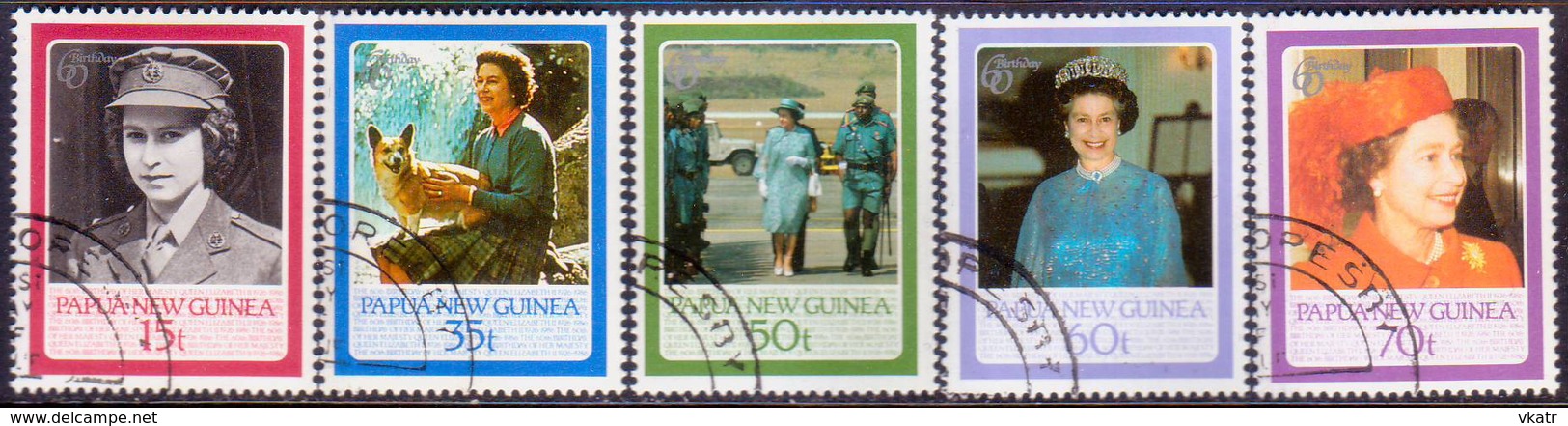 PAPUA NEW GUINEA 1986 SG #520-24 Compl.set Used 60th Birthday Of Queen Elizabeth II - Papouasie-Nouvelle-Guinée