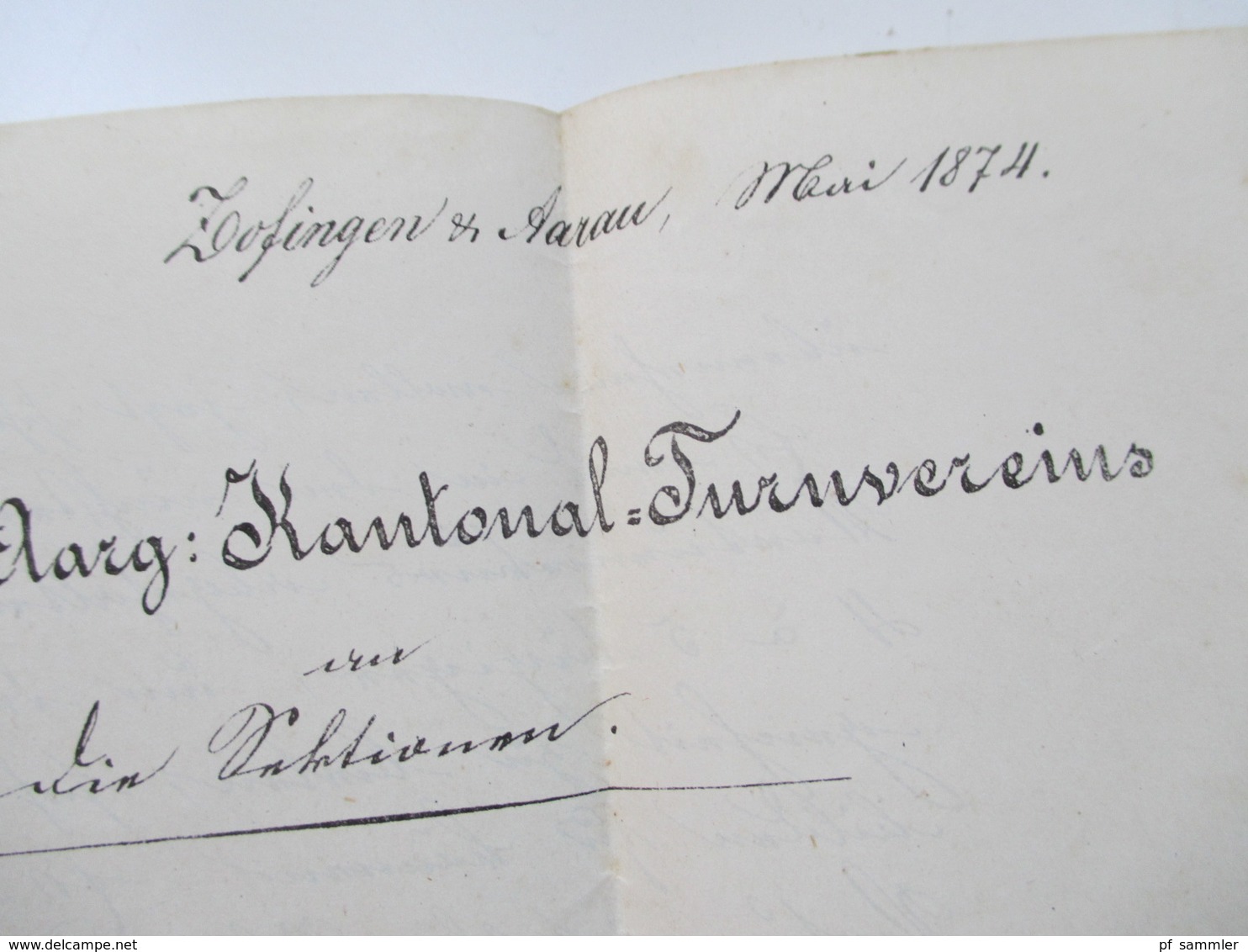Schweiz 1874 Dokument / Gedruckter Brief Zofingen Der Vorstand Des Aarg. Kantonal Turnvereins - Brieven En Documenten