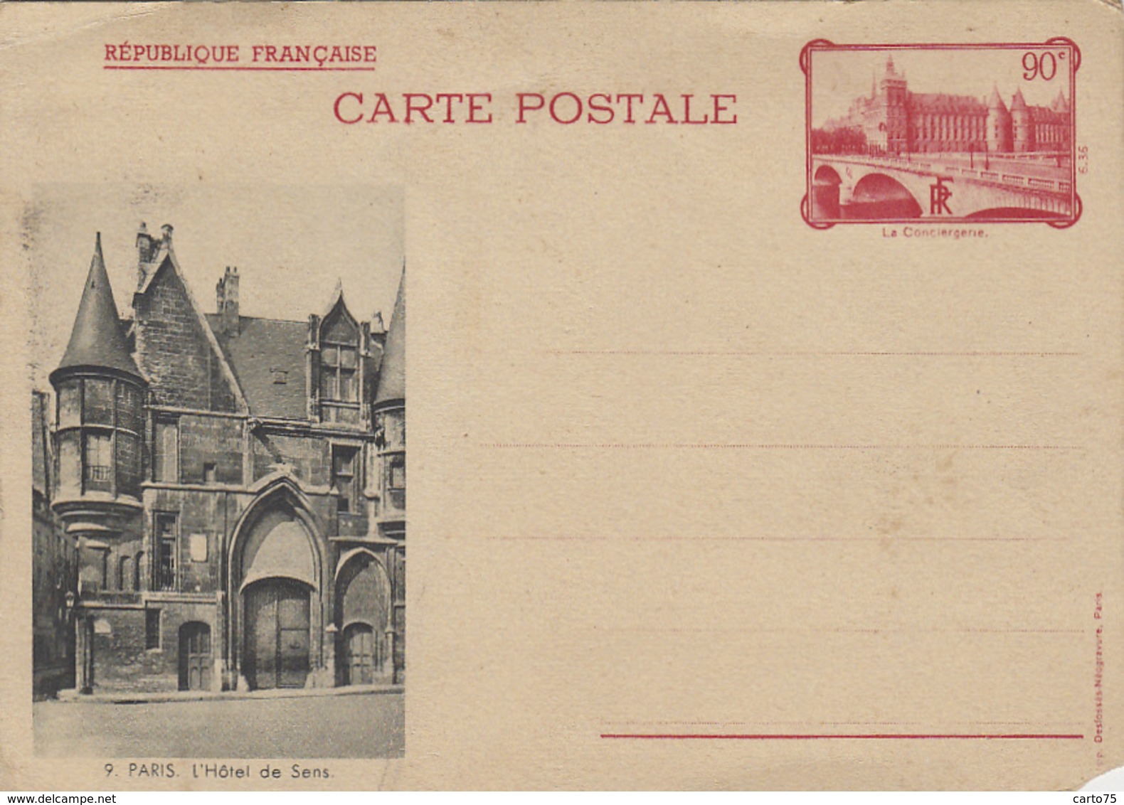 Paris 75 - Entier Postal - Hôtel De Sens N° 9 - Conciergerie - Arrondissement: 04