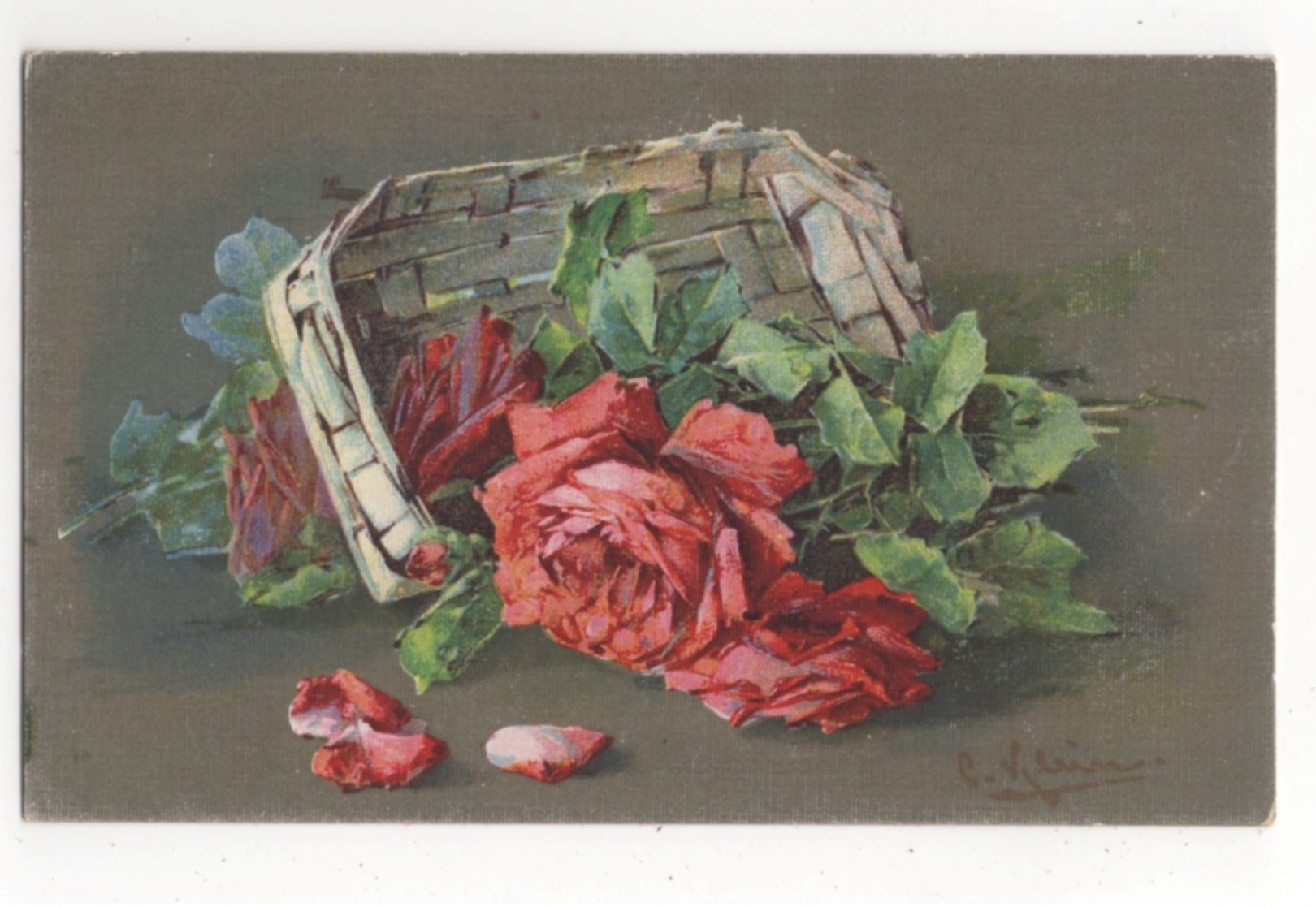 C Klein Roses In Basket Vintage Art Postcard - Klein, Catharina