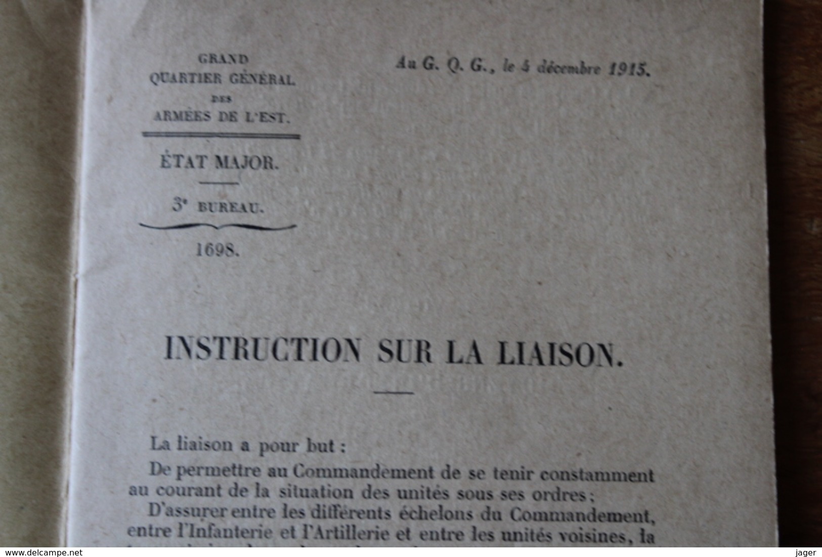 Instruction Sur La Liaison 1916  Secret  3 Eme Bureau - 1914-18