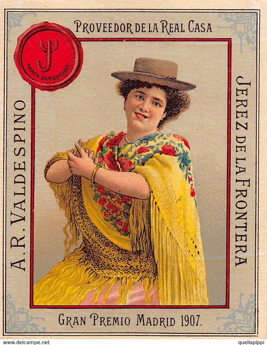 D9244 "A.R. VALDESPINO - PROVEEDOR DE LA REAL CASA - JAREZ DE LA FRONTERA - G. P. MADRID 1907".  ETICHETTA ORIGINALE. - Rhum
