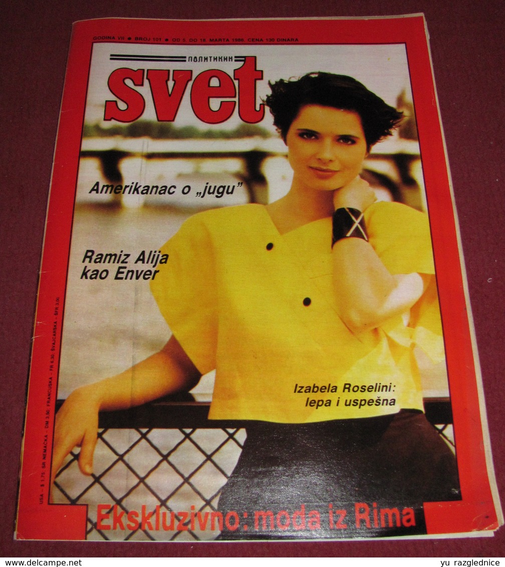 Isabella Rossellini  POLITIKIN SVET Yugoslavian March 1986 Very Rare - Magazines