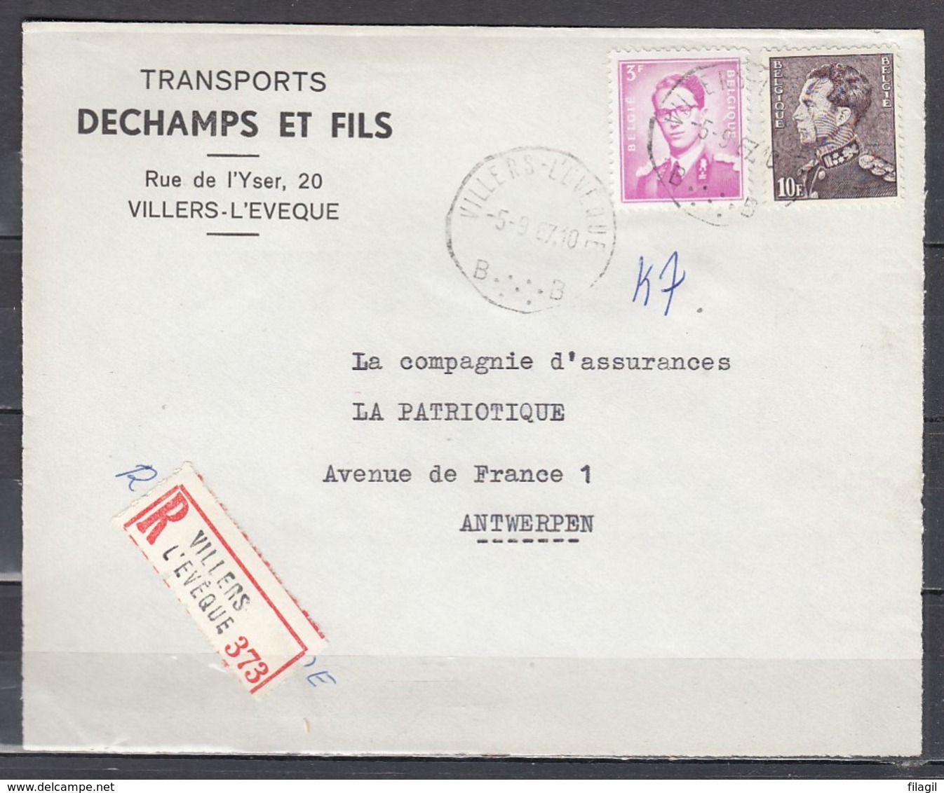Aangetekend Briefstuk Van Villers-L'Eveque Naar Antwerpen - 1936-1951 Poortman