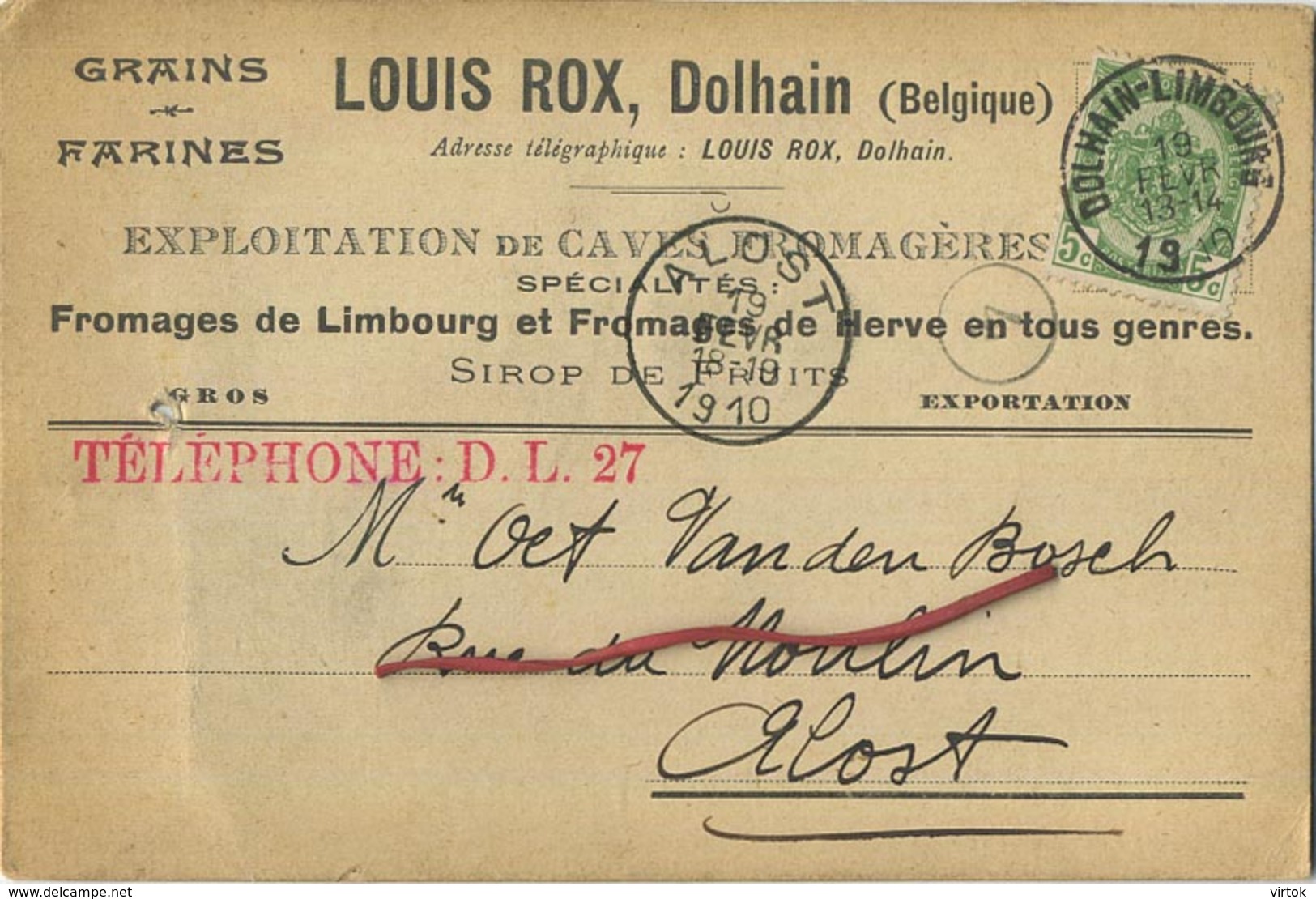 Dolhain : Louis Rox : Grains - Farines   1910     (  2 Scans ) - Andere & Zonder Classificatie