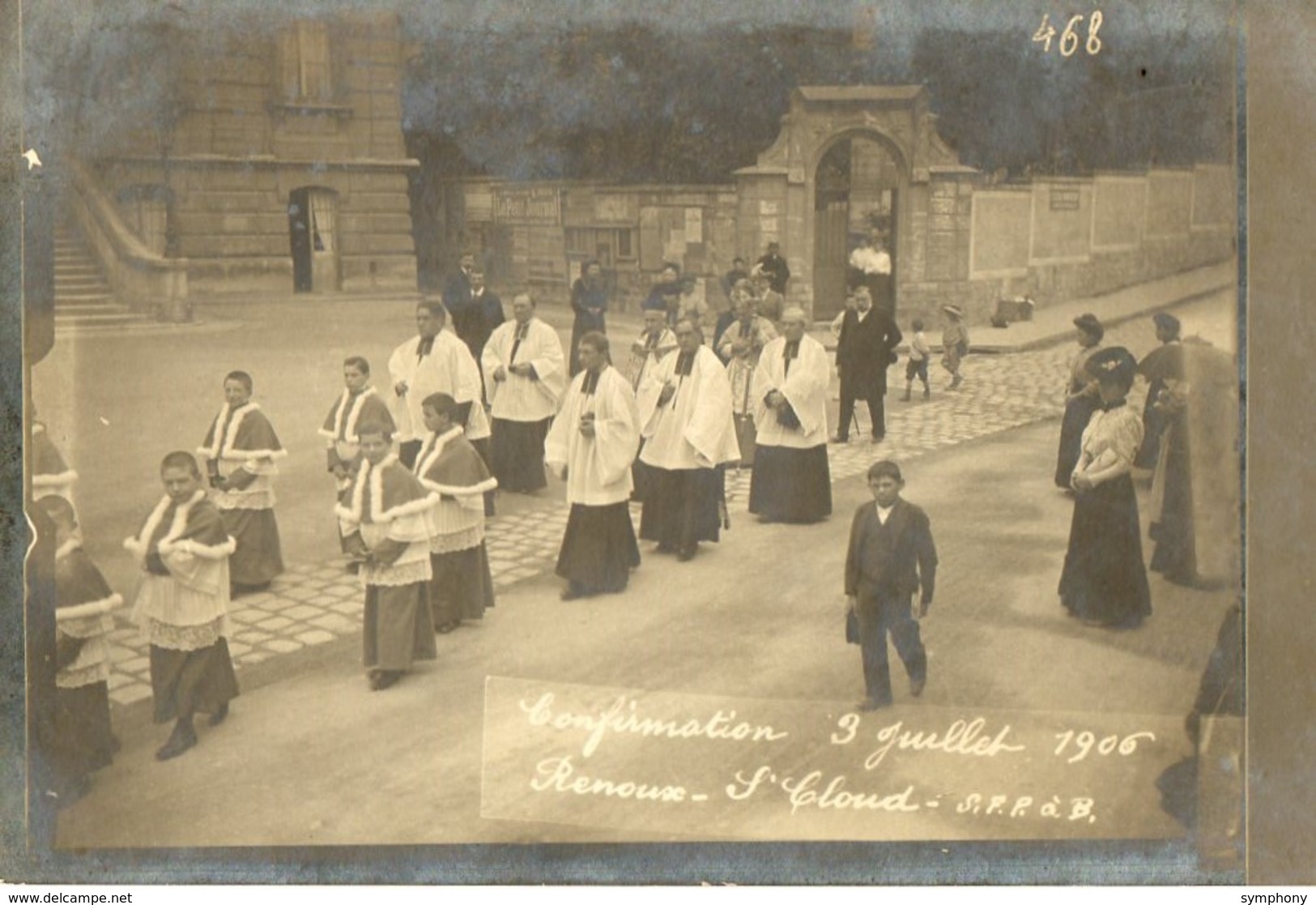 92. CPA Photo. RENOUX - SAINT CLOUD.  Confirmation 3 Juillet 1906. Procession Des Enfants. Scan Du Verso. - Saint Cloud