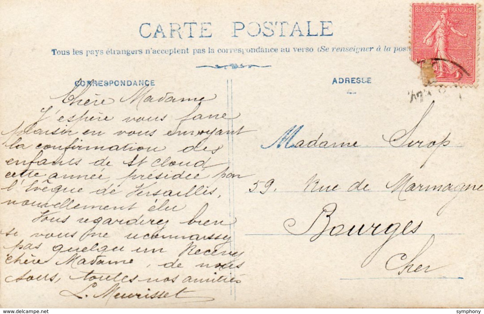 92. CPA Photo. RENOUX - SAINT CLOUD.  Confirmation 3 Juillet 1906. Procession Des Enfants. Scan Du Verso. - Saint Cloud