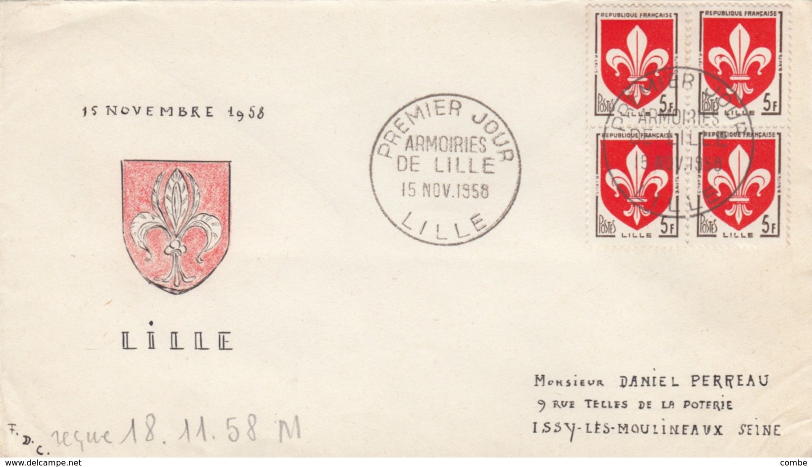 FDC UNIQUE. PEINTE A LA MAIN. 1958. LILLE - Non Classés