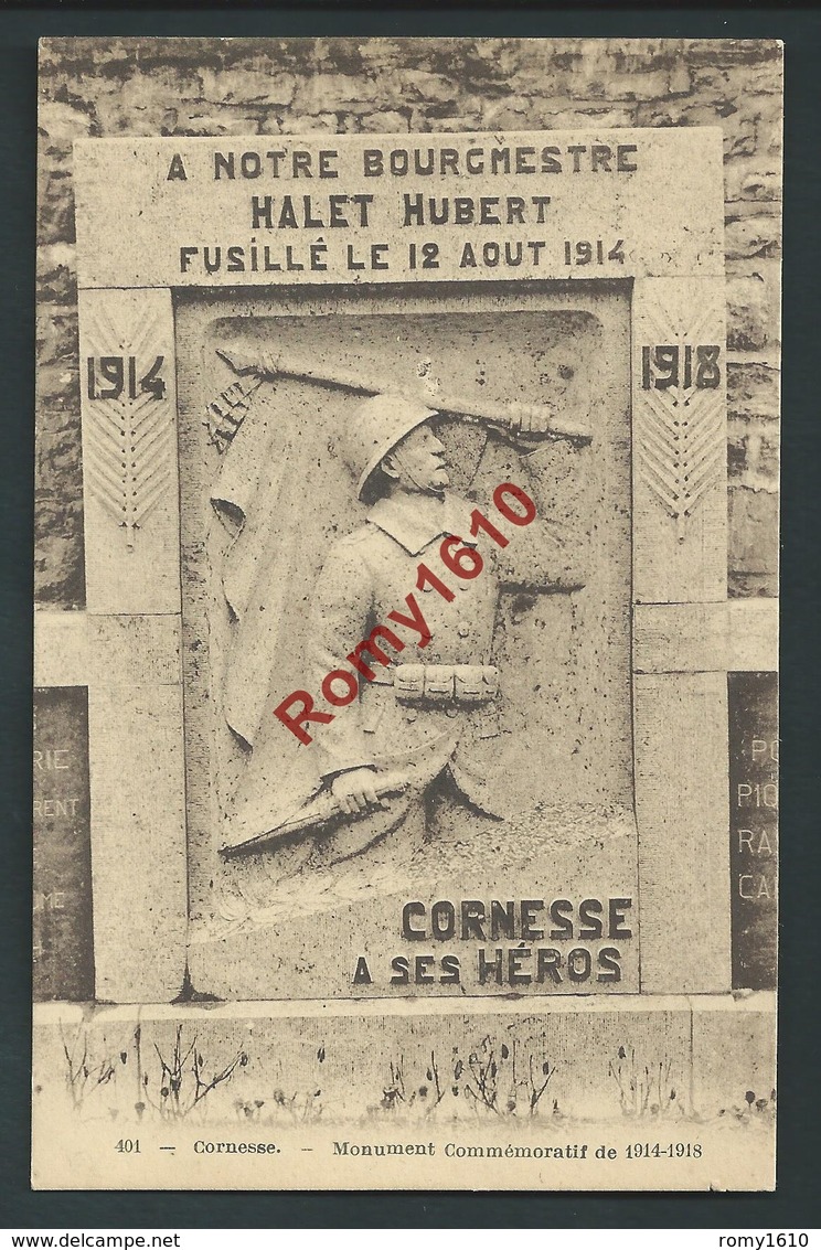 Cornesse - Monument Commémoratif De 1914-1918. A Notre Bourgmestre Halet Hubert. Cornesse A Ses Héros - Pepinster