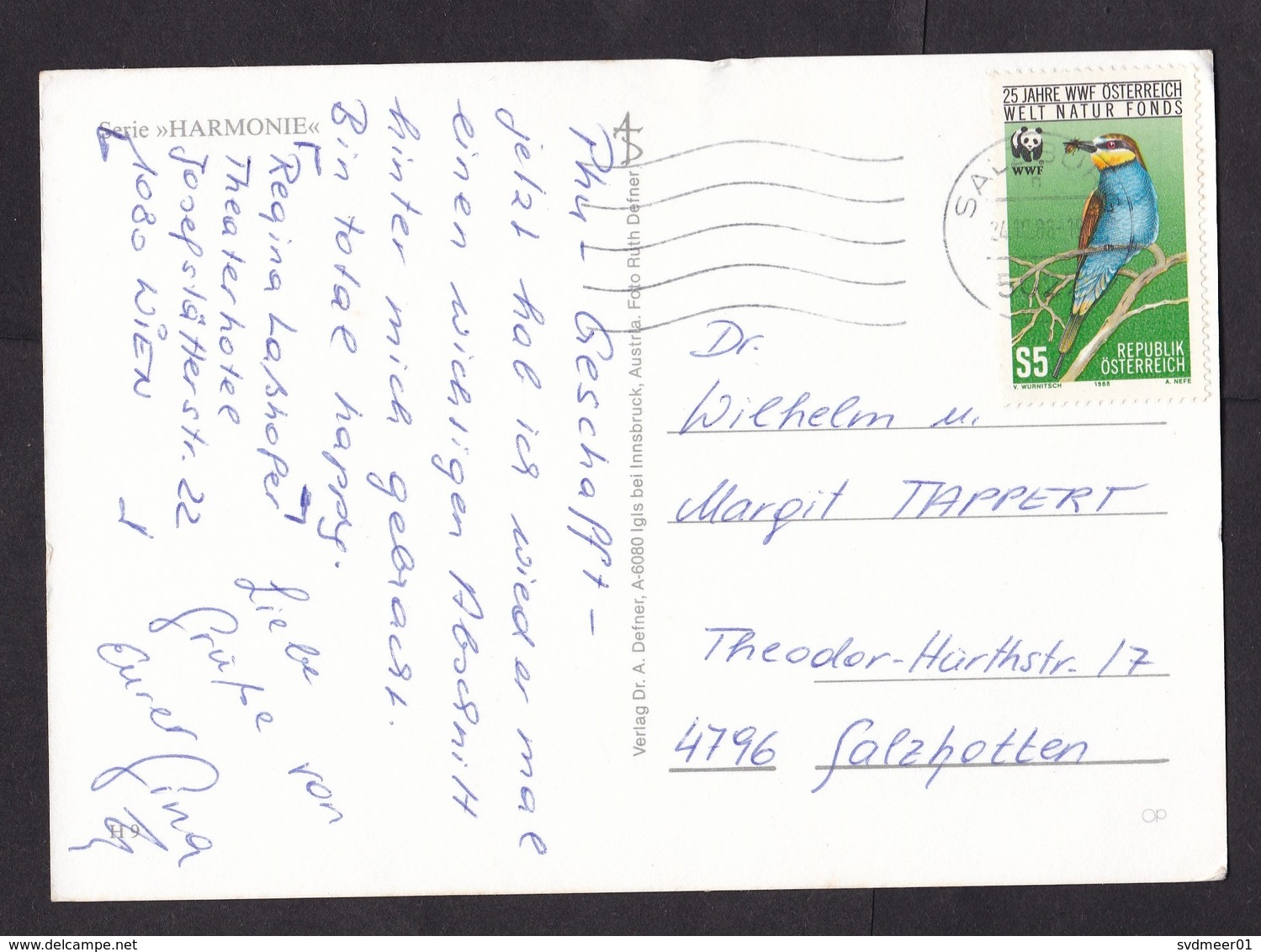 Austria: PPC Picture Postcard, 1988, 1 Stamp, Bird, WWF Panda Logo (minor Crease) - Brieven En Documenten