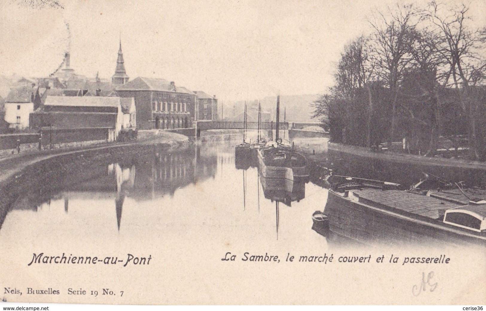 Marchienne Au Pont La Sambre Le Marché Couvert Et La Passerelle Circulée En 1904 - Montigny-le-Tilleul