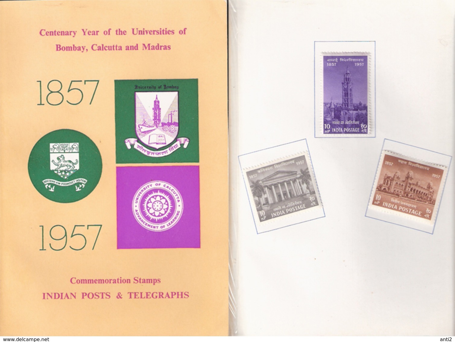 India 1957 100 Years Universities Of Bombay, Calcutta And Madras Mi 279-281, Folder - Lettres & Documents