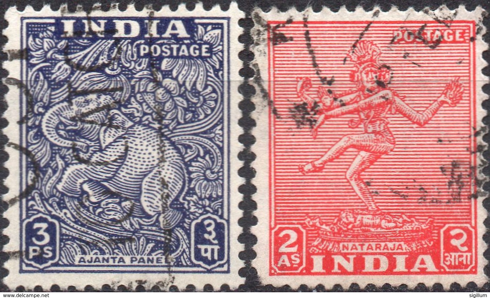 INDIA 1949 - ELEFANTE DIAYANTA + NATARAYA - 2 VALORI USATI - Usati