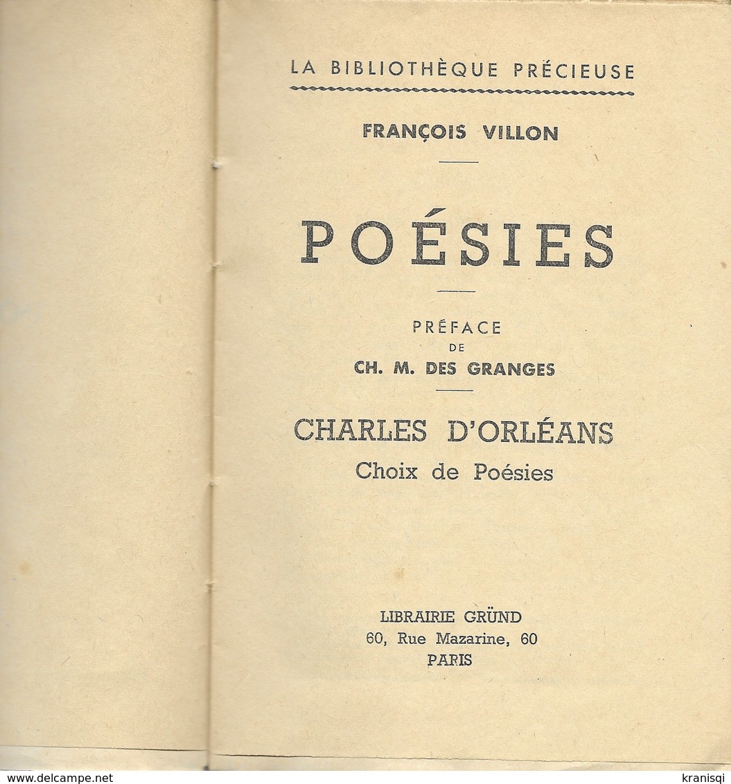 Livre ,  Poésies  François Villon - Franse Schrijvers