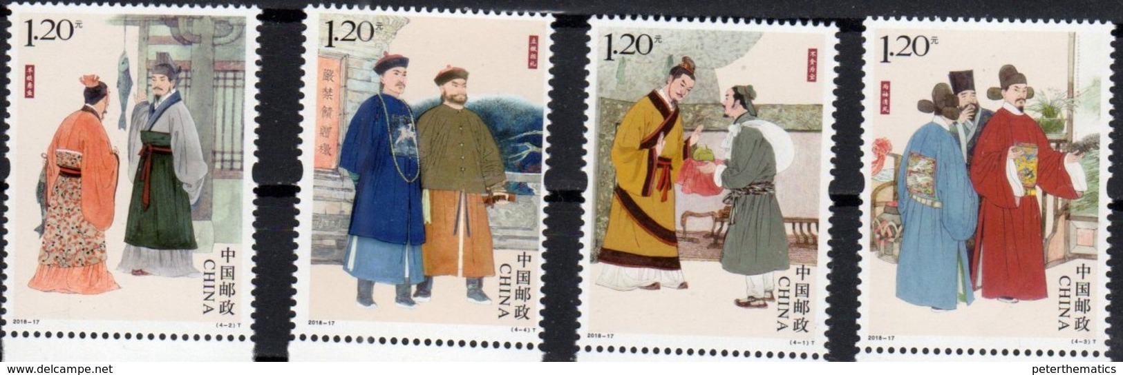 CHINA, 2018, MNH,  UPRIGHTNESS, COSTUMES, FISH,4v - Costumes