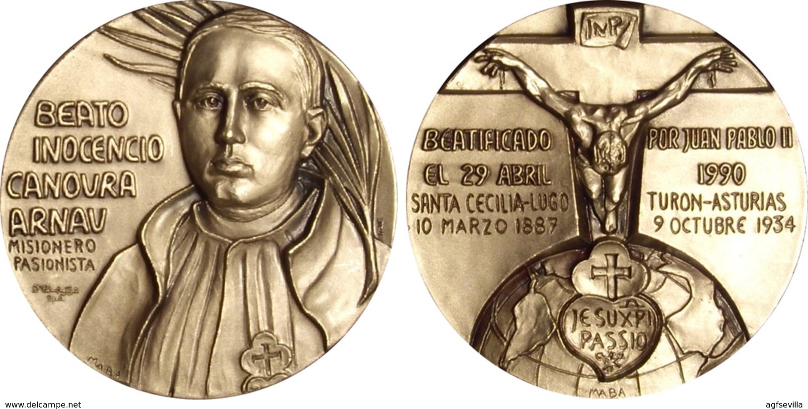 MEDALLA BEATIFICACIÓN INOCENCIO CANOURA ARNAU. MISIONERO Y MÁRTIR PASIONISTA. 1.990. C/CAJA. ESPAGNE. SPAIN MEDAL - Profesionales/De Sociedad