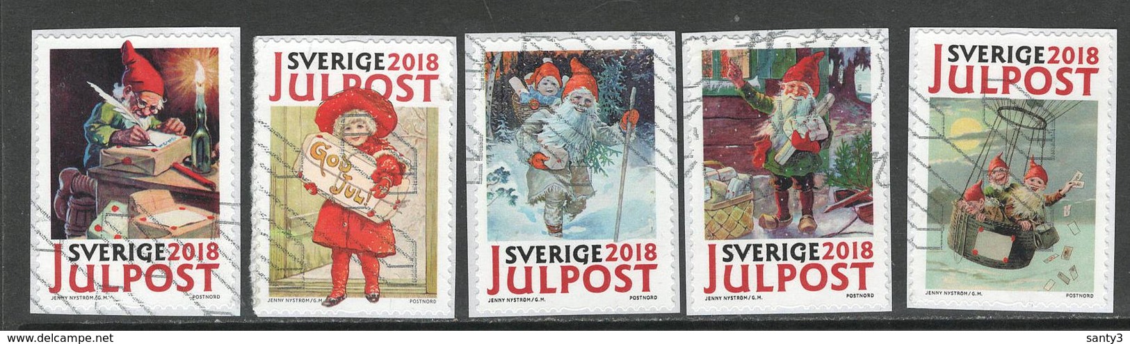 Zweden, Yv 3222-26 Jaar 2018, Kerstmis, Reeks,  Gestempeld Op Papier - Oblitérés