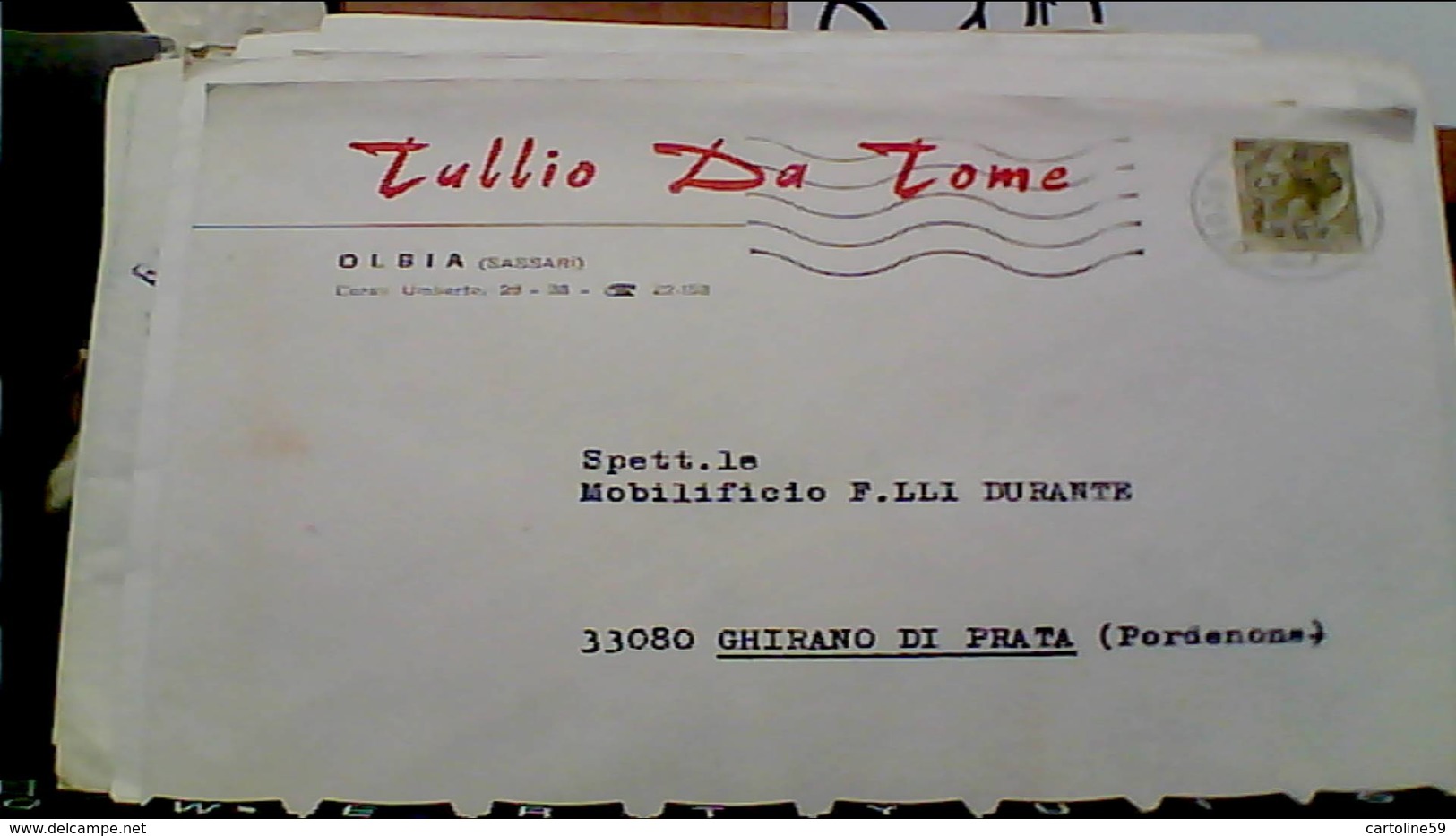 OLBIA  DITTA MOBILI ? TULLIO DA TOME BUSTA  VB1969 HB9230 - Olbia