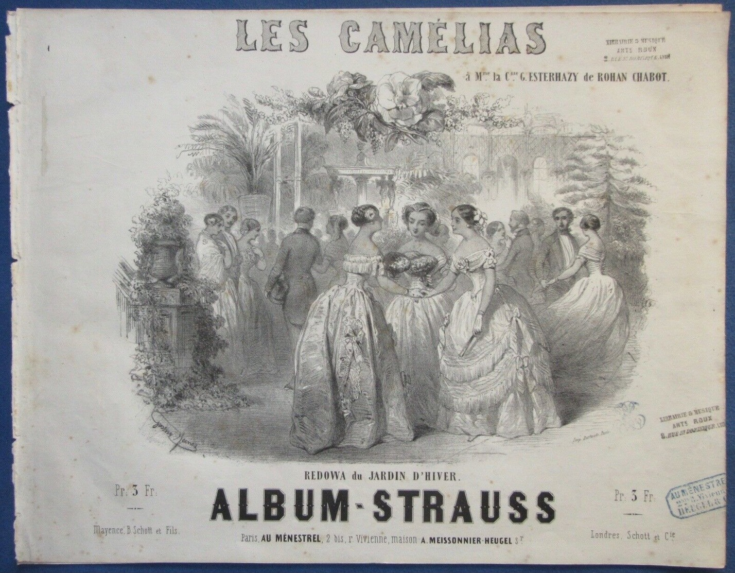 CAF CONC DANCE PIANO GF PARTITION XIX ALBUM-STRAUSS LES CAMÉLIAS REDOWA DANSE ILL JANET ESTERHAZY ROHAN CHABOT 1850 - Autres & Non Classés