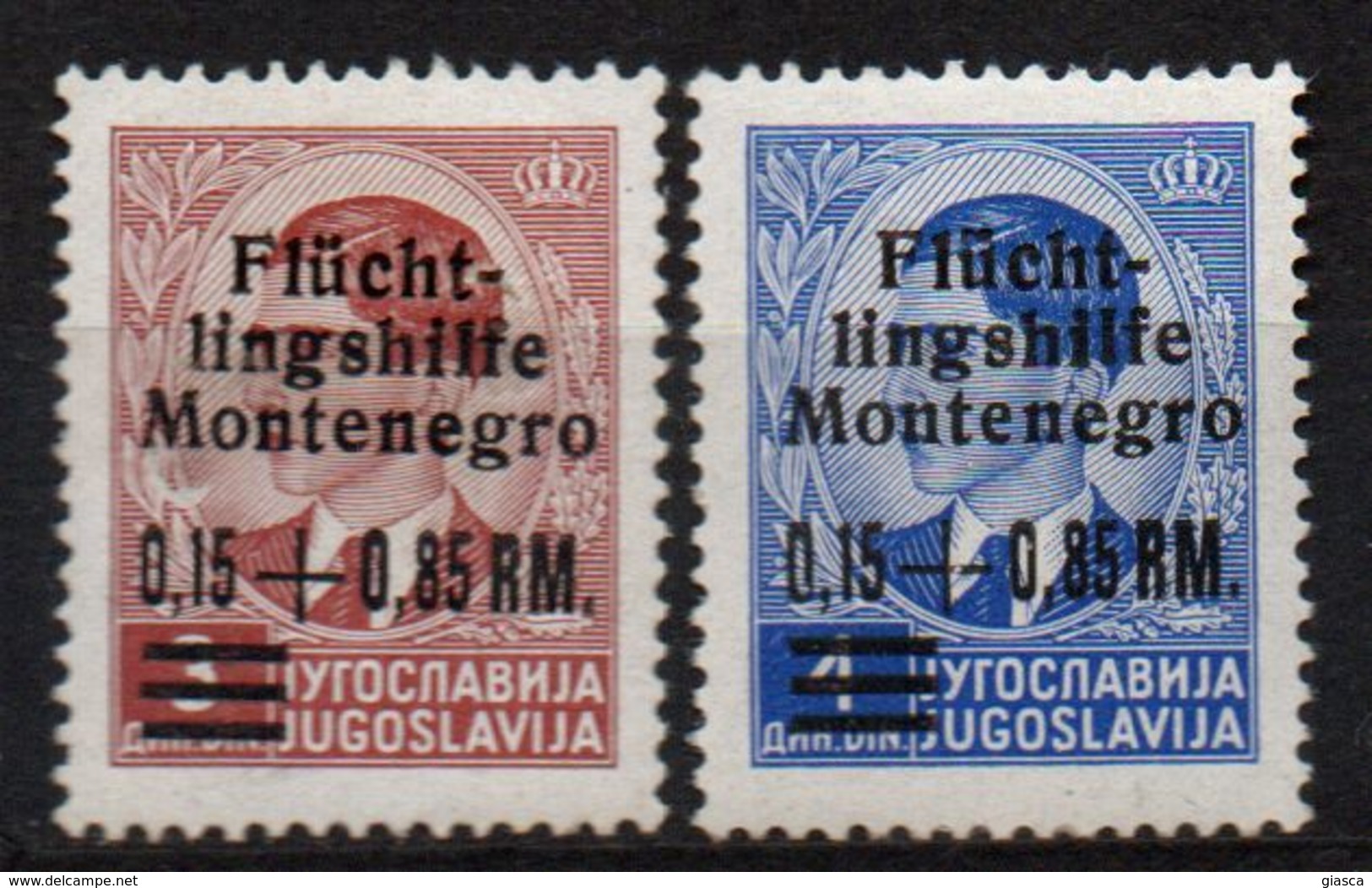 MONTENEGRO : B031  -  1944 German Occup. : 2 Mint Pieces  -  Sassone € 60 - Montenegro