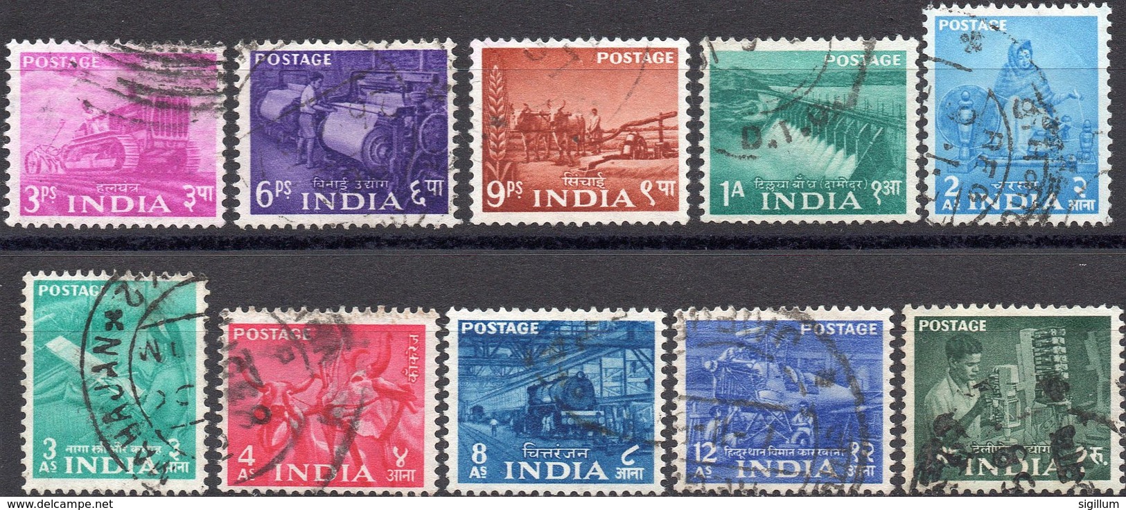 INDIA 1955 - PIANO QUINQUENNALE - 10 VALORI USATI - Usati