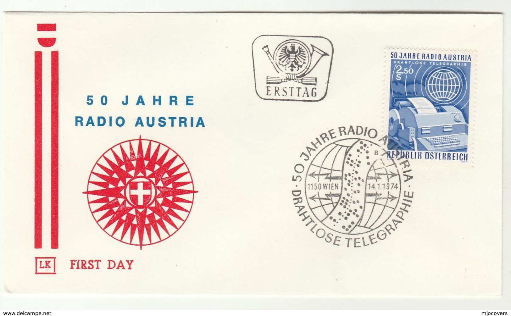 1974 Special FDC RADIO TELEGRAPH ANNIV  Cover Telecom AUSTRIA Stamps Broadcasting - Telecom