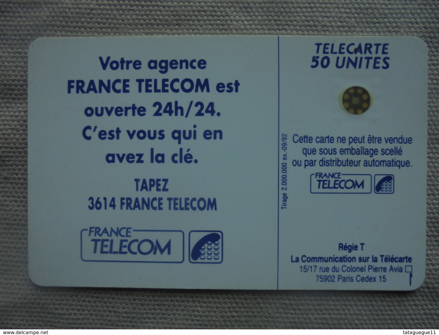 Télécarte 50 Unités 3614 France Télécom 09/92 - Opérateurs Télécom