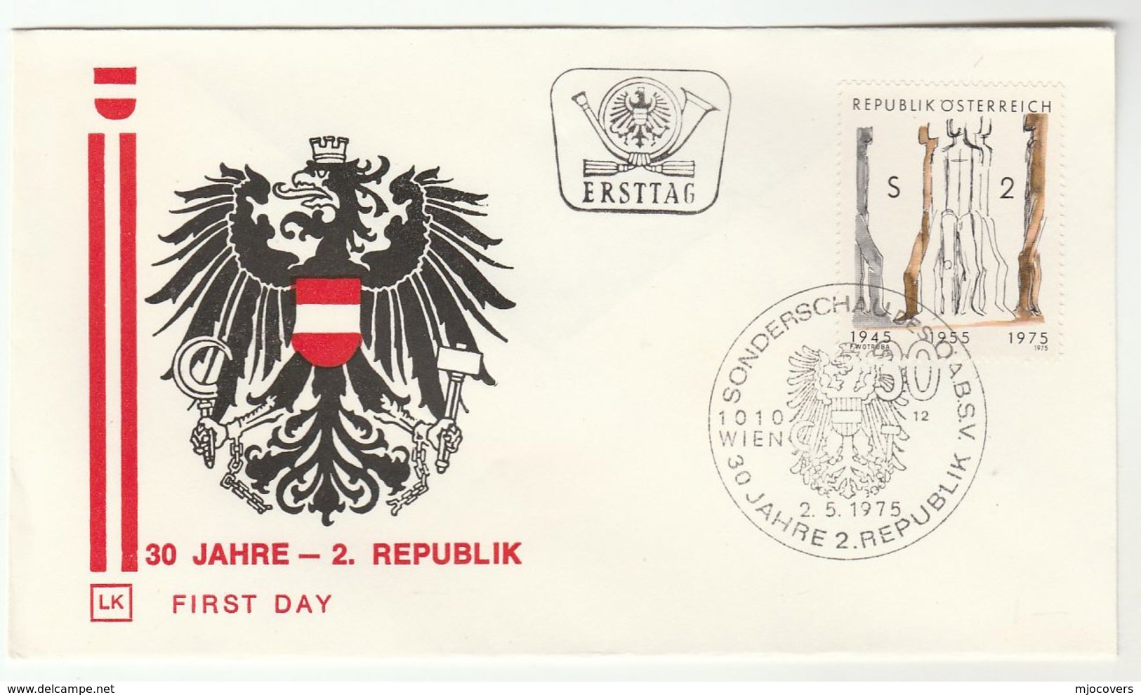 1975 Special FDC AUSTRIA REPUBLIC 30th ANNIV Cover Stamps Heraldic - Covers