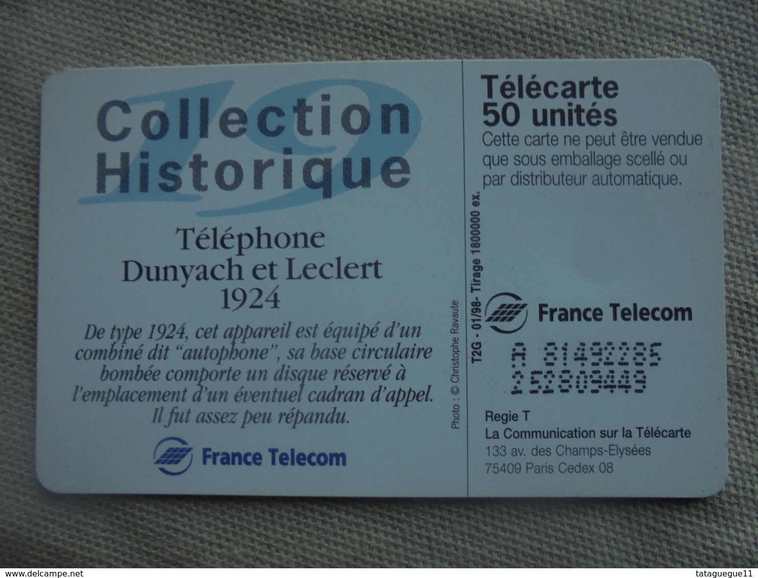 Télécarte 50 Unités Téléphone Dunyach Et Leclert 1924 01/98 - Téléphones