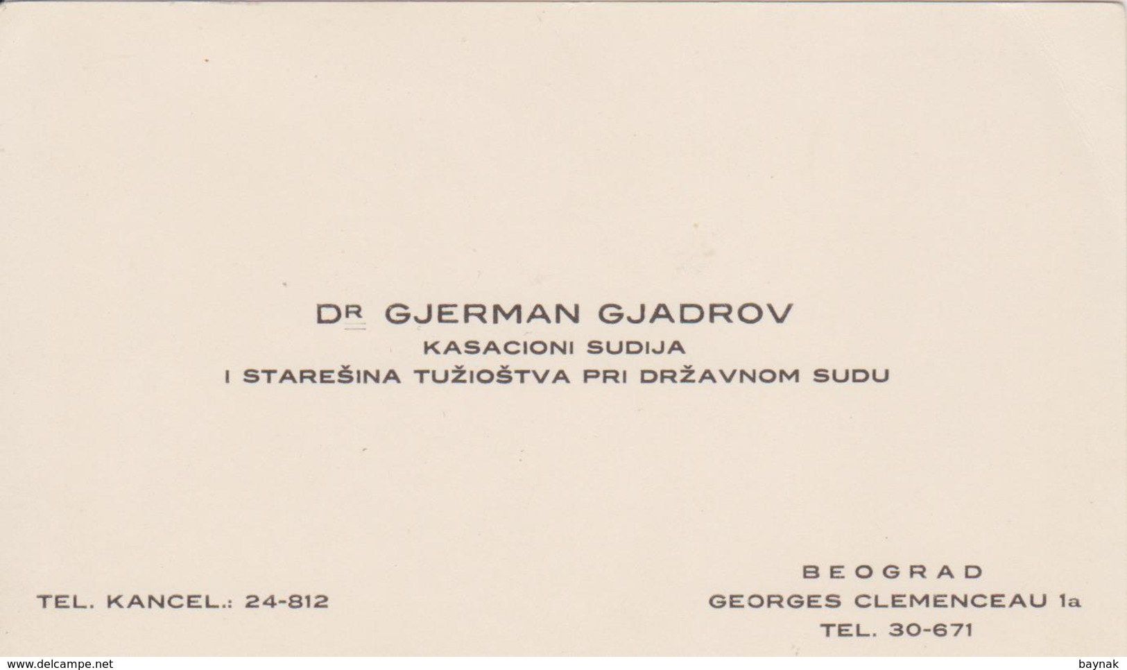 KINGDOM OF YUGOSLAVIA , BEOGRAD  ~  VISITING CARD  --   Dr. GJERMAN GJADROV - Cartes De Visite